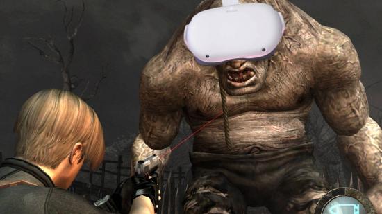 Resident Evil 4 with Leon Kennedy and moster wearing Oculus Quest 2 headset