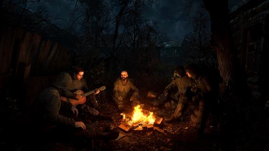 STALKER 2 characters gather around a fire