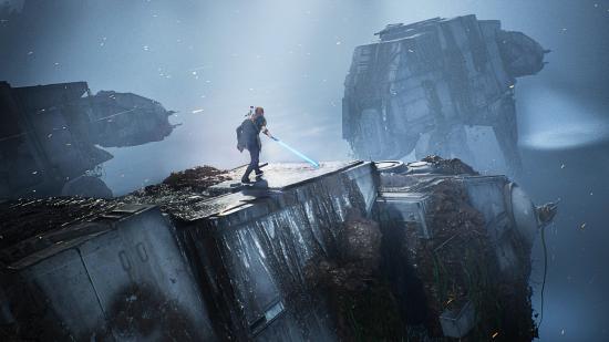 Star Wars Jedi: Fallen Order's protagonist battles Walkers in the snow