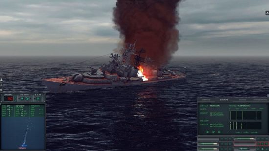 Los mejores juegos submarinos: un submarino en llamas en el océano