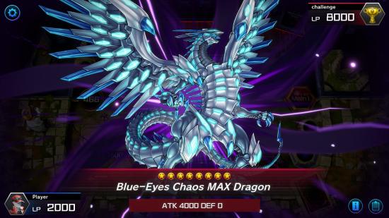 Blue-Eyes Chaos MAX Dragon is deployed in Yu-Gi-Oh: Master Duel