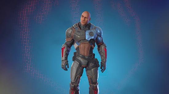 A Fortnite skin based on Dwayne 'The Rock' Johnson, wearing a futuristic space suit. He has his eyebrow arched.