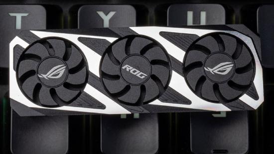 Asus ROG GPU keycap sitting on keyboard