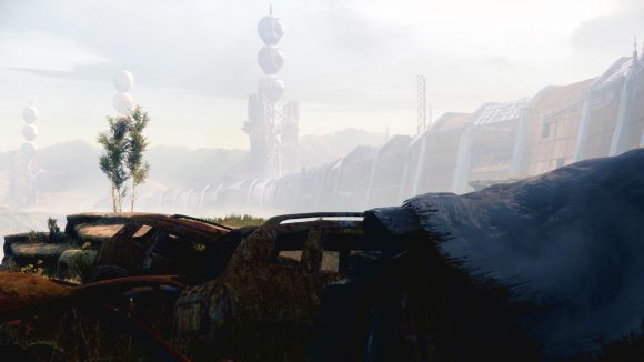 The vista outside of Destiny's Cosmodrome