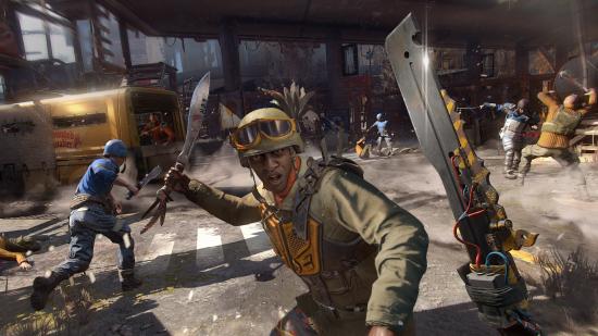 A man threatening the protagonist with a machete - one of the Dying Light 2 weapons