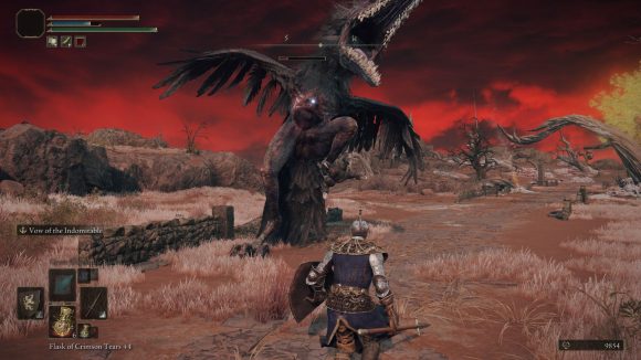 Evading an attack from a giant crow-like creature in Elden Ring