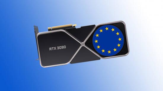 Nvidia RTX 3090 graphics card with EU logo on fans