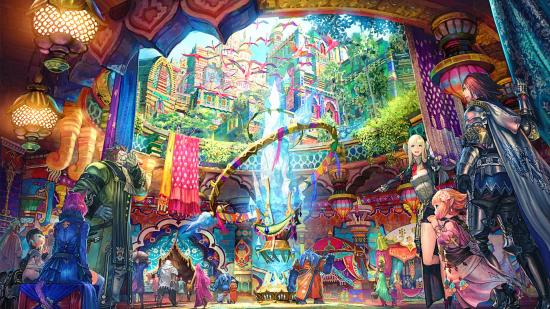 FFXIV players gather in Radz At Han in this piece of artwork