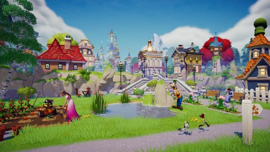 Les meilleurs jeux comme Animal Crossing: La ville de Disney Dreamlight Valley, mettant en vedette Dingo, Belle et Wall-E, parmi d'autres personnages importants de Disney.