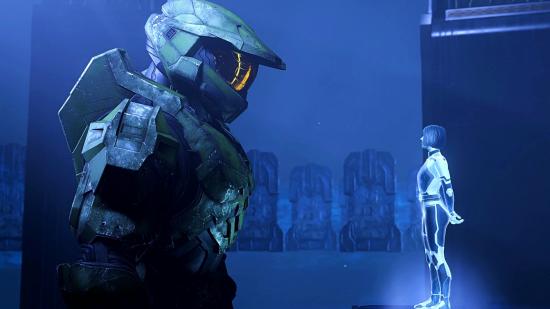 Master Chief talking to an AI in Halo Infinite
