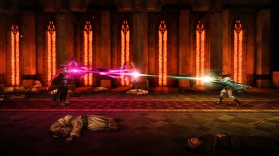 Two Lost Ark characters battle in a throne room