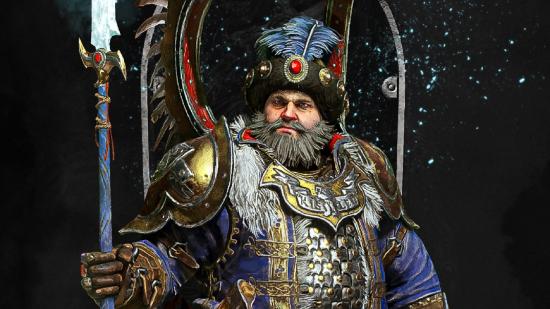 Total Warhammer 3 Immortal Empires monuments: A lord in ornate armour and regalia