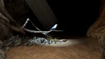 Colossal Cave 3D Adventure remake adventure game: A blue bird sits on a branch in a cave