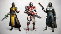 Destiny 2 classes and subclasses guide: he three main Destiny 2 classes: Warlock, Titan, and Hunter posing in classic armour
