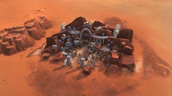 A Smuggler settlement on the dusky sands of Arrakis in Dune: Spice Wars