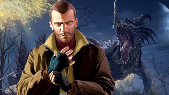 Grand Theft Auto IV protagonist Niko Belic and Elden Ring's dragon