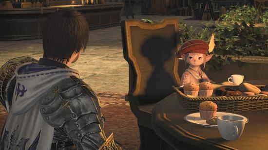 Tataru sits with the Warrior of Light in FFXIV