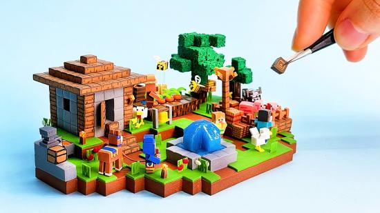 Minecraft ASMR: a YouTuber puts together a clay diorama of Minecraft home
