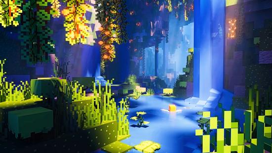 Minecraft sonsuz su: su və yosunla dolu bir minecraft mağarası