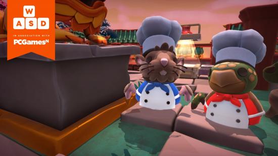 A mouse and a turtle in chef hats in Team17's Overcooked! 2.