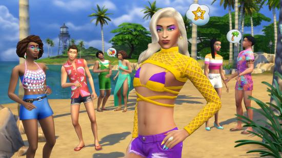 Sims 4 expansion pack 2022: A group of sims in colourful and revealing clothes