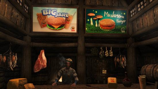 Skyrim mod burger jarl - an NPC stands in an inn ready to serve
