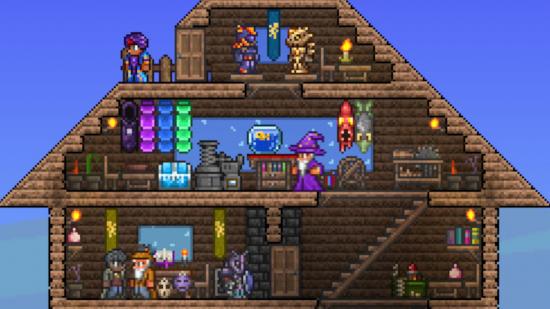 Terraria inventory management: A house filled with items