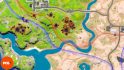 Fortnite Omni Chip locations: Orange pins showing all three locations in Crispy Crater.
