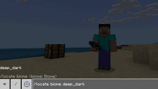 Minecraft Biome - הנגן משתמש בקודי הפקודה כדי לנסות למצוא את הביומה הכהה והעמוקה הקרובה ביותר