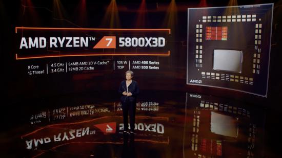 The AMD Ryzen 7 5800X3D being showcased at the AMD Product Premiere 2022, presented by CEO Lisa Su