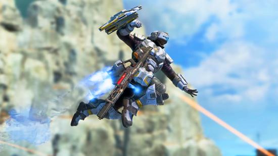 Apex Legends Season 13 Release Date: Newcastle soaring through the air as he prepares to slam down his shield attached to his right arm