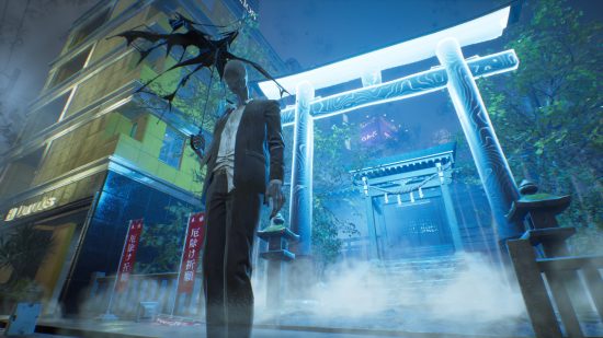 Ghost games: A slender spirit stands under an umbrella in Ghostwire Tokyo
