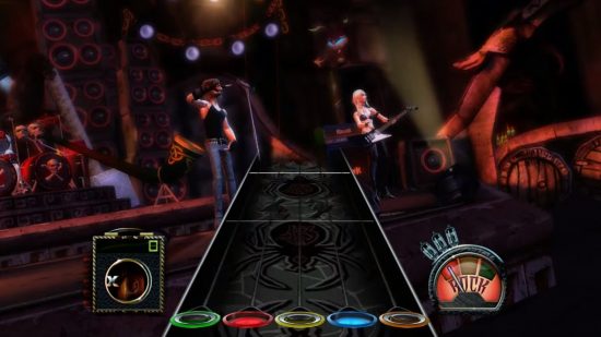 Rocking out to some classic rock in Guitar Hero III: Legends of Rock, one of the best rhythm games.