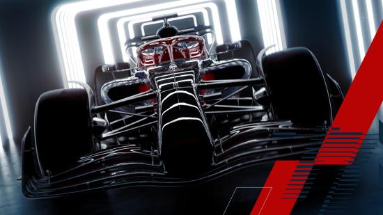 F1 22 system requirements: An extremely glossy Formula 1 car with bright lights surrounding it