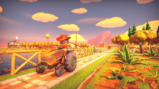Riding a tractor in Farm Together, a real-time take on Stardew Valley