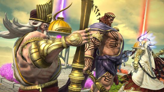Final Fantasy XIV Aglaia Raid: Nald’Thal, Byregot, and Rhalgr standing together