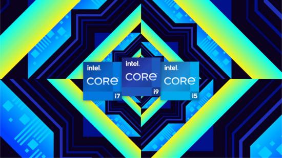 Intel 12th gen: Intel Core processor logos sit atop a psychedelic background