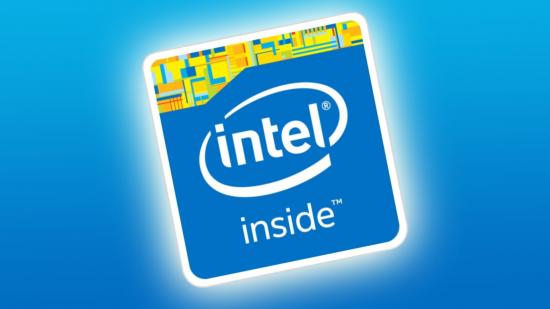 Intel CPU sticker: Example of case badge on blue backdrop