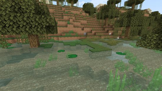 Minecraft Biomes-沼地の真ん中にある小さな湖、リリーパッドが付いています。