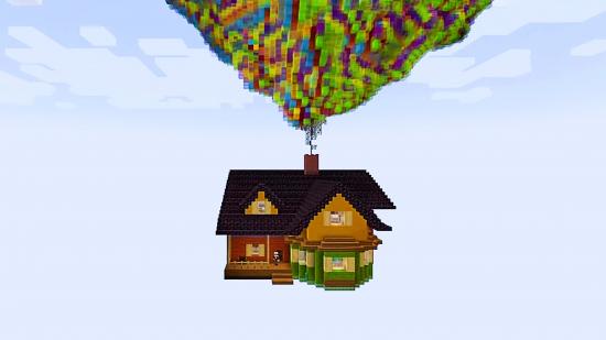 We see a house floating in the sky in one fan's Minecraft build of Pixar's Up