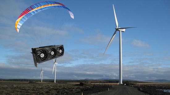 Nvidia GeForce RTX 4090 Ti: An Nvidia GPU parachuting into a wind farm