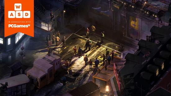 WASD PCGamesN Theatre schedule: Disco Elysium characters gather in a dim court