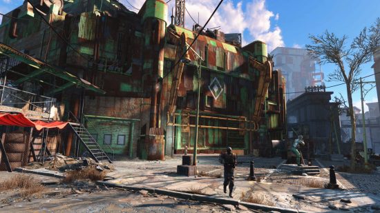 Fallout 5 release date: a lone solider stands guard outside of a warehouse