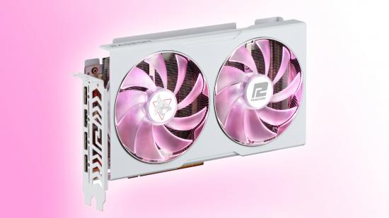 AMD Radeon-RX 6950-XT powecolor hellhound with pink backdrop