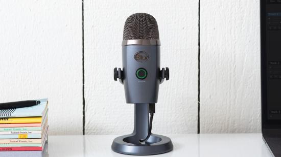 Best gaming microphone: Blue Yeti Nano mic sits in the middle of the desk