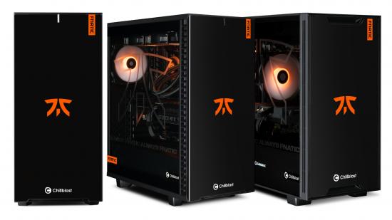 Chillblast teams up with Fnatic to produce three competitive gaming PC rigs, pictured against a white background