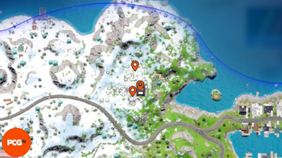A map showing the Fortnite Omni Chip locations at High Water