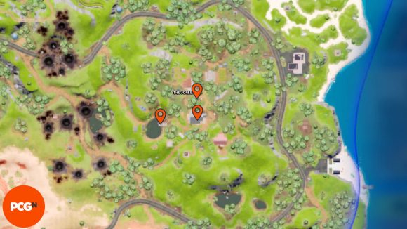 A map showing the Fortnite Omni Chip locations at The Joneses