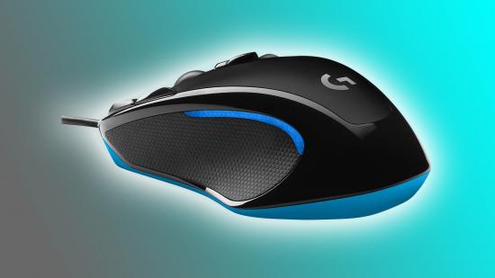 Logitech G300s gaming mouse on blue backdrop