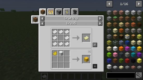 Best Minecraft mods - the user interface of the Just Enough Items mod, with the player crafting a map and a yellow wool block.